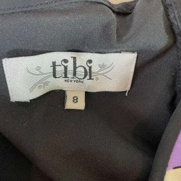 Tibi Silk Floral Tunic Mini Dress Lined 3/4 Sleeves Purple Multi Color Size 8 - Picture 11 of 13